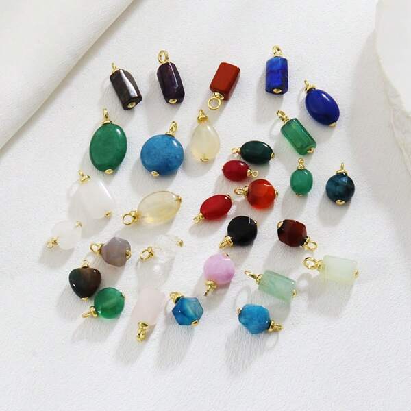 1 pieza Colgante de lujo y elegante de ágata verde, cuarzo esponjoso, aguamarina, amatista y cristal blanco de alta gama para hacer pulseras, collares y aretes DIY