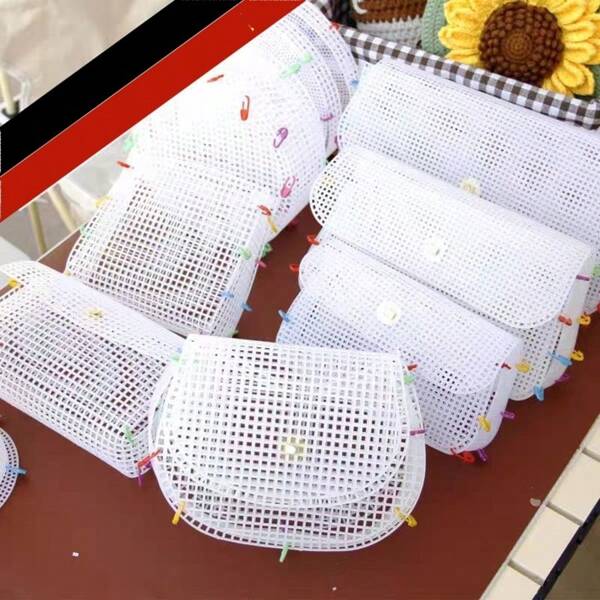 1 Stück weißes handgewebtes Netz-Gitter-Formteil für DIY Kreuzstich Garn Häkel Tasche, Material & Werkzeug Set