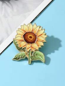 艺术向日葵珐琅别针时尚花朵装饰胸针饰品翻领包徽章珠宝礼品2025新款背包适用于学校办公室配饰衬衫夹克圣诞节万圣节衣服别针有趣可爱教师礼物 - 黃色 - 查看 3