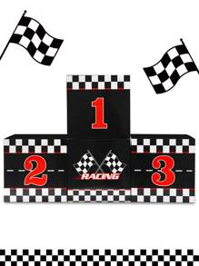 4 piezas de 27*27cm Cajas de fondo para fiesta de carreras de coches, diseño de podio a cuadros negros y blancos, decoración de fiesta de cumpleaños con tema de carreras, cajas con diseño de bandera de carreras, accesorios de fiesta de cumpleaños, decoración de fondo para fotos de autos de carreras