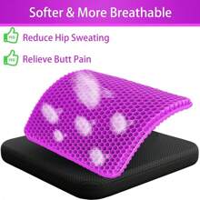 Gel Seat Cushion For Long Sitting (Super Large & Thick), Soft & Breathable, Gel Cushion For Wheelchair, Gel Chair Cushion For Hip Pain, Gel Seat Cushion For Office Chair - 黑色蓋+玫紅色靠墊 - 查看 3