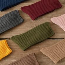 10 Pairs All Season Basic Solid Color Women Cotton Socks Girl Colorful In Tube Sock Free Size US5-9 - xanh quân đội - Xem 7