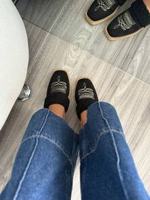 suecos vaqueros, occidental, pantunfla para exterior, estilo vaquero, zapatos planos, mules vaqueros, de estilo no deslizante, invierno, estilo bohemio, moda cobwoy - Negro - Ver 4