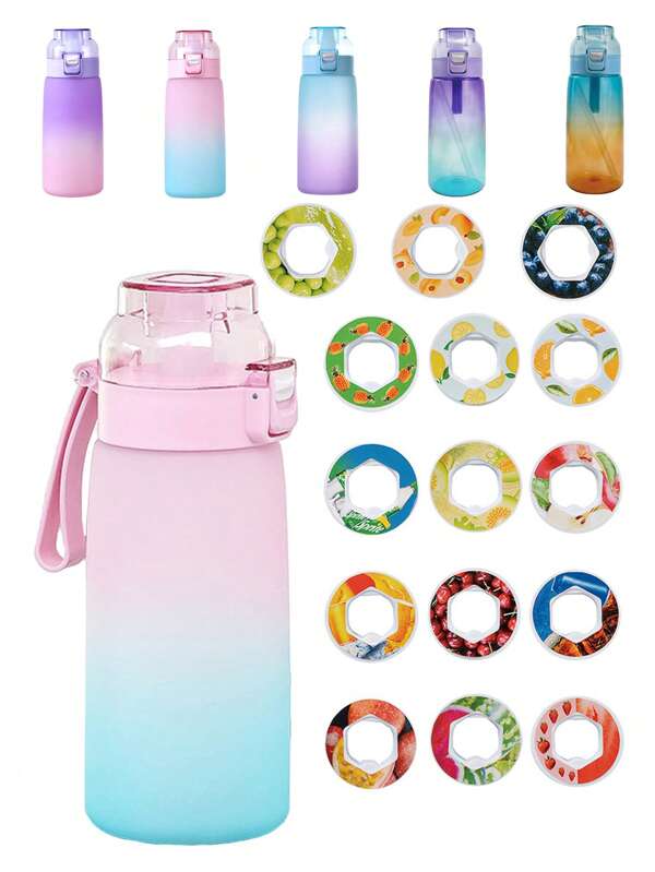 1 pieza Botella deportiva de agua de 600ml con 1 cápsula de sabor aleatorio, compatible con cápsulas de sabor sin azúcar y sin calorías, adecuada como regalo de Navidad, Día de San Valentín o cumpleaños