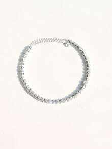 1 件全水钻优雅闪亮新娘首饰单排项链，适合聚会、户外度假、朋友礼物 - 銀色 - 查看 2