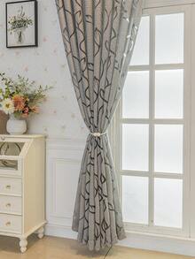 1pc French Romantic Jacquard Floral Perforated Window Curtain, Artistic Theme For Bedroom, Blackout, Thermal Insulation, Sound Absorption - Suitable For Bedroom, Cottage And School Deep Sleep