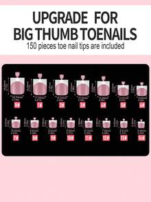 150 片短方形棕色/粉色按压凝胶手指/脚趾甲，15 种尺寸可选，短法式哑光亚克力假指甲，适合女士和女孩美甲用品 - 淺粉色 - 查看 4