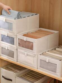 Storage Box Cloth Visual Cabinet Drawer Type Foldable Clothes Storage And Organization Box See-Through Household - Beige - View 3