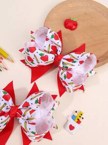 2 件装开学季女孩大号蝴蝶结铅笔苹果字母印花蝴蝶结鳄鱼夹开学第一天发夹可爱甜美发夹新学期发夹青少年发饰 - 彩色 - 查看 7