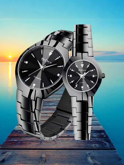 BIDEN 2Pcs Couple's Watch Quartz Watch Business Fashion Calendar Watch Men's And Women's Watch Valentine's Day/Birthday/Christmas/Best Gift