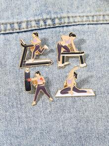 1/4pcs Creative Cartoon Love Fitness Sports Girl Pin, Alloy Oil Drip Badge Clothing Accessories, Enamel Pins, Pins, Cartoon Pins, Cute Pins, Fashion Pins, Fun Pins, Hat Pins, Button Pins, Shoe Pins - Multicolor - View 4