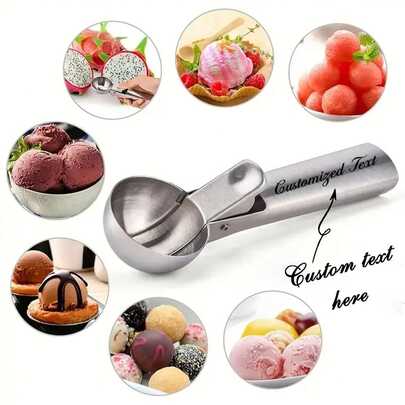 1pc Customized Text Ice Cream Scoop, Stainless Steel Durable Design, Easy To Clean, Multi-Color Options, Watermelon Ball Scooper Non-Stick Self-Melting Ice Cream Spoon, Suitable For Ice Cream, Cookie Dough, Popsicles And Almonds, Jelly, Round Edge, Elegant, Multi-Purpose Dessert Spoon For Home, Restaurant, Christmas, Halloween, Mother's Day, Back To School, Valentine's Day, Outdoor Activities, Party