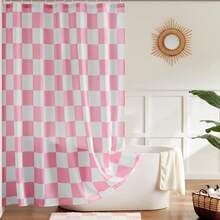 Checkered Shower Curtain, Pink Shower Curtains For Bathroom, Cute Retro Checkerboard Shower Curtain Vintage Aesthetic, Machine Washable Fabric Bath Curtain, 72''x72'' - 粉色 - 查看 2