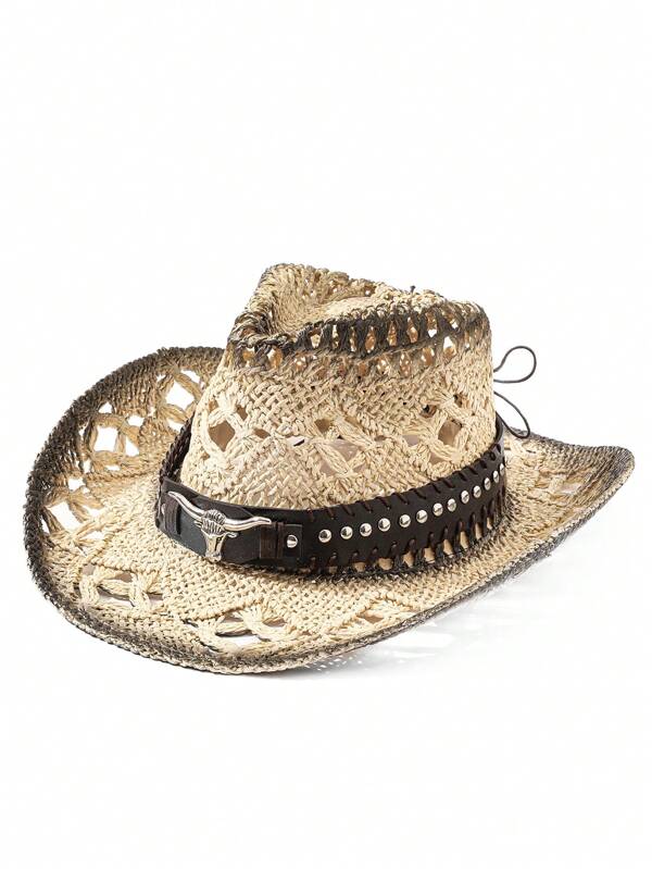 1 pieza Sombrero cowboy occidental de poliéster con forma de gota al estilo bohemio, de moda y versátil para el transporte y todas las estaciones