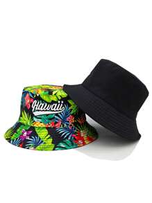 Cappello da pescatore alla moda con ricamo in stile hawaiano, reversibile, casual, leggero e adatto a unisex per uso all'aperto e viaggi