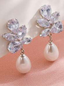 2 件铜锆石珍珠耳钉，优雅精致的新娘婚礼耳环，百搭迷人的配饰 - 耳環 - 查看 2