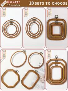 3pcs/Set Brown Premium PP & PVC Embroidery Hoops With Vintage Wood Grain Pattern, Durable Cross Stitch Frame With 16 Embroidery Needles - Brown - View 1