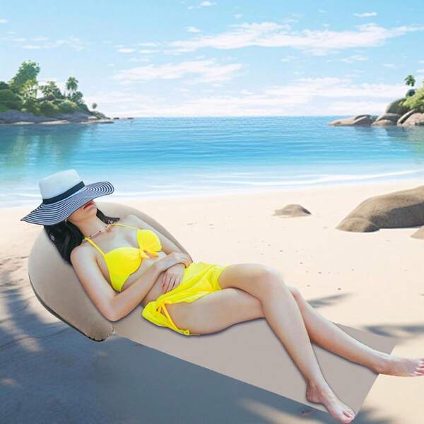 1 pieza Colchoneta inflable para tomar el sol, esterilla de dormir inflable para exteriores con almohada inflable, esterilla de playa acolchada portátil, colchón de aire individual ligero y suave, accesorio para fiestas en la playa, adecuado para la piscina, camping al aire libre, césped, viajes, vacaciones en la playa