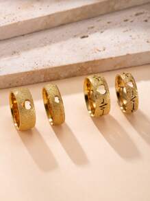 2pcs 8mm, 6mm Stainless Steel Hollow Heart, Cardiogram Matte Finish Rings Set, Suitable For Daily Wear Or Gift