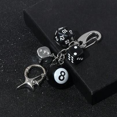 1pc Unisex Fashionable Lucky Dice Keychain, New Multi-Sided Dice Pool Ball Phone Case Bag Car Key Chain Pendant Car Accessories Bag Charm
