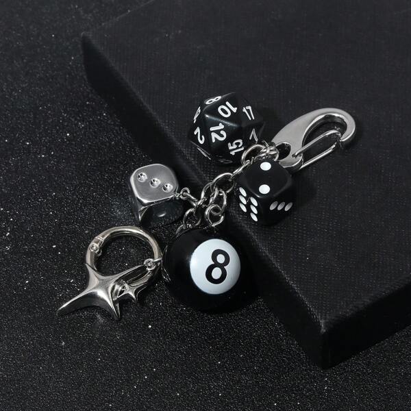 1pc Unisex Fashionable Lucky Dice Keychain, New Multi-Sided Dice Pool Ball Phone Case Bag Car Key Chain Pendant Car Accessories Bag Charm