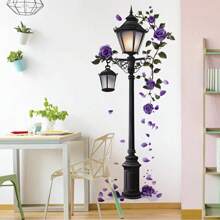 Super grande autocollant mural de lampadaire élégante rose violette lampadaire de rue autocollant mural 84*200CM détail réaliste fleur autocollant mural, auto-adhésif et facile à appliquer, parfait pour l'ambiance du salon et de la chambre à coucher, décoration de chambre