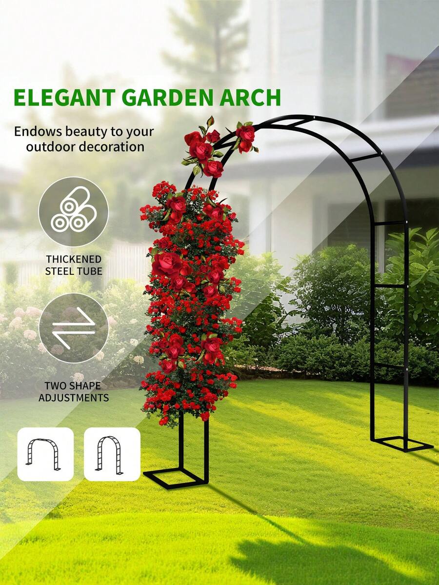 1pc 99''*55'' Metal Garden Pavilion Arch - 2 Sizes, For Climbing Plants, Roses, Vegetables, Weddings And Wide Arbor (Without Base/With Base),Assemble Freely  Heavy-Duty Steel Support For Outdoor & Indoor Use - 升級版黑色 - 查看 1