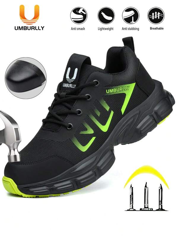UMBURLLY Men's Safety Shoes Steel Toe Anti-Smash And Anti-Puncture Lightweight Non-Slip Sole Breathable Upper Outdoor Construction Industrial Factory Men's Work Shoes