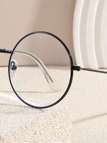 1pc Unisex Retro Round Clear Lens Glasses - Black - View 3
