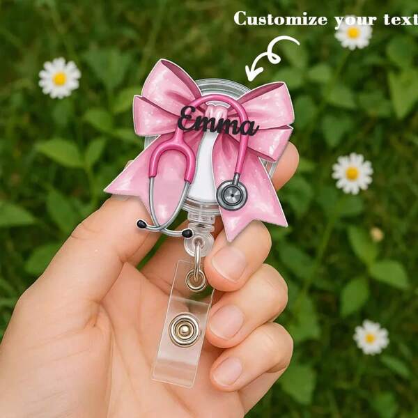Customize Personalized Badge Reel, Custom Name Nurse Badge Reel, Bow Badge Reel, Nurse Badge Reel, Phlebotomy Badge Reel, RN Badge Reel, ID Holder, Gift For Nurse, School Supplies, Back To School, School Gift, For Office, For School, For Classroom, For Teacher Gifts, For University, For Colleague, For Dorm Rooms, For Teacher, Middle School Students, High School Senior High School Students,Apparel Accessories,Chic Autumn, Utilitarian Chic