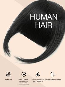 [天然发夹] 100% 真人发夹式刘海 | 隐形窗帘弧形法式刘海，带天然发夹，非常适合女士和女孩，日常使用，派对发饰 - Natural Black - 查看 4