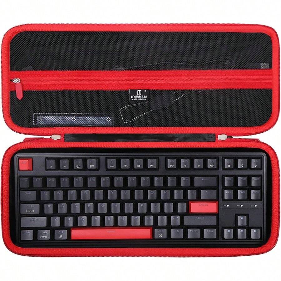 Hard Storage Case For Keychron QMK VIA Aula F75 Pro WIN68 HE RedThunder 60 GEODMAER 65 Gaming KeyboardTravel Case For EPOMAKER X Aula F75 Azz AK820 Pro Mechanical Keyboard Only Box (Black + Red)L - 黑色+紅色 - 查看 1