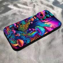Neon Mushroom Pattern, Durable And Stylish, High-Quality Protective Mobile Phone Case, Suitable For Iphone16/15/14/13/12/11/ X/7/8/ PLUS/PROMAX/MINI/SE And Other Series, Black Simple And Advanced, Shockproof, Lightweight, TPU MaterialSuitable For IPhone 17 Air - 黑色 - 查看 5