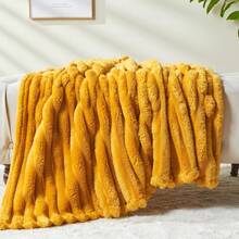 Super Soft King Blanket Pink Premium Silky Flannel Fleece 3D Ribbed Jacquard Lightweight Bed Blanket All Season Use (Pink Ribbed, King(90"X110")) - Mustard Yellow Ribbed - View 6