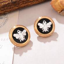1 Pair Fashion Oval Drip Oil Bee Inlaid Design Women Copper Alloy Daily Party Gift Earrings