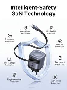 UGREEN 45 W 3-portowa GaN 2*USB-C 1*USB-A Szybka ładowarka SFC 2.0 Superszybkie ładowanie 2.0 45 W z chowanym kablem do SAM SUNG S24 Ultra S24+ S25+ S25 Ultra Kompatybilna z 'em 16 15 Pro Max Nadaje się do ładowania wielu osób, ładowania wielu urządzeń, potrzeb ładowania w domu i biur Ładowarka do telefonu wieloportowa Nan o dużej mocy wyjściowej