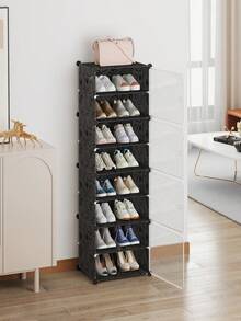 Zapatero con puerta, gabinete de zapatos de varios niveles, estantería de almacenamiento de zapatos de plástico, adecuado para armarios, pasillos, dormitorios, entradas - Multicolor - Ver 5