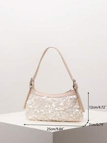 Sequin Shoulder Bag, Bridal Party, Premium Style Ladies Handbag, Prom Bag, Prom Accessories, Elegant Women's Bag, Wedding Items, Glittery Prom Clutch (Pattern Random) - Beige - View 8