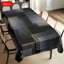 1/20pcs Classic Black Background Embellished Blue And Yellow Line Pattern Tablecloth, Vivid Image, Perfect For Indoor/Outdoor Decorations, Parties, Lunches And Dinners, Stylish Theme | Durable Tablecloths