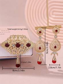 1 套金属水钻镂空吊坠项链胸针围巾夹耳环首饰套装，适合女士中东婚礼派对节日庆典、节日礼物