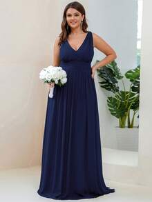 EVERPRETTY 性感露背高腰藏蓝色伴娘礼服，适合婚礼派对、秋冬季婚礼宾客及其他正式场合。 - 藏蓝色 - 查看 5