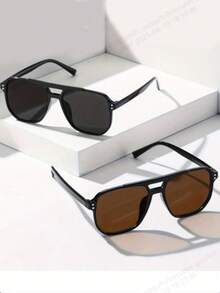 2pcs Unisex Fashion European And American Full Frame Fashion Glasses, Retro Large Frame Glasses - Multicolor - View 3