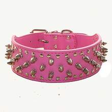 Serijoars Spiked Studded Dog Collar, PU Leather Dog Collar, Adjustable Pet Collars Medium Or Large Breed Pet (L, Gold Brown2)PCB0 - Màu Hồng Tươi - Xem 1