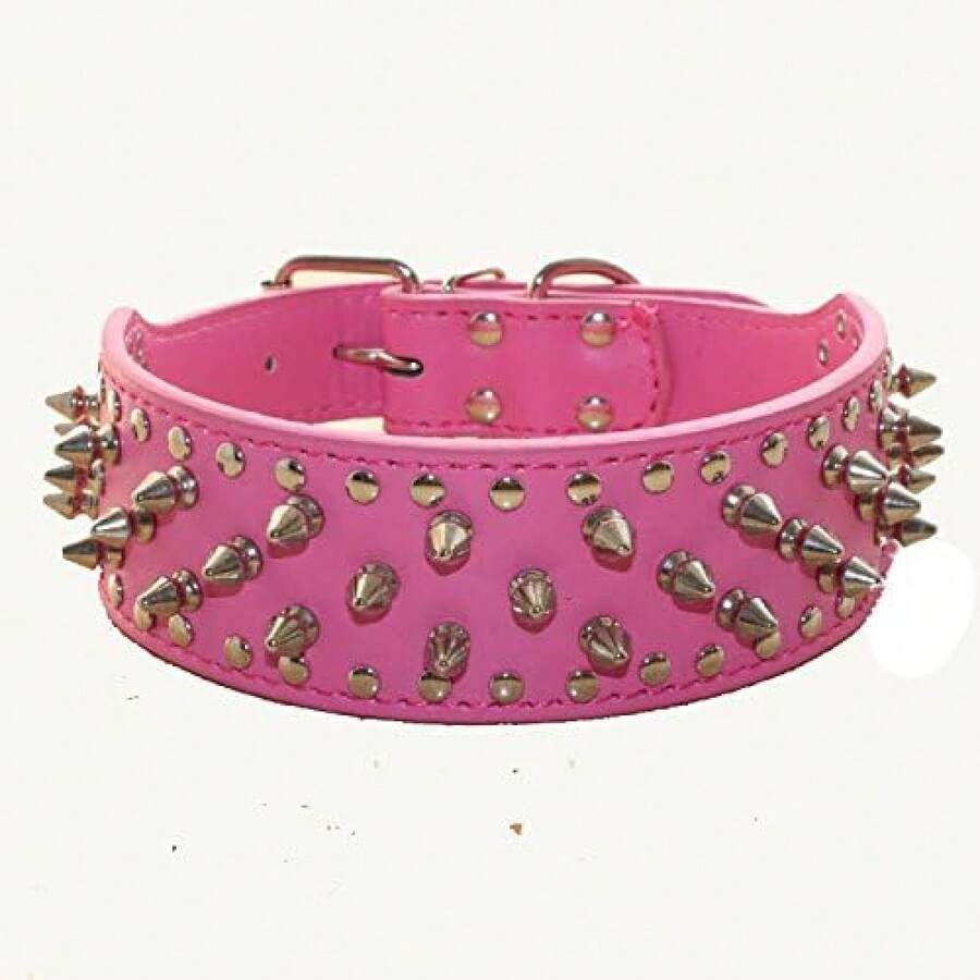 Serijoars Spiked Studded Dog Collar, PU Leather Dog Collar, Adjustable Pet Collars Medium Or Large Breed Pet (L, Gold Brown2)PCB0 - Màu Hồng Tươi - Xem 1
