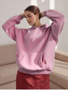 Womens Y2k Embroidered Graphic Hoodies Casual Cozy Stylish Floral Letter Pattern Long Sleeve Oversized Hooded Sweatshirt Loose Fit Pullover Tops For Fall Winter Clothes Outfit Streetwear Preppy Aesthetic  Clothes - 粉色 - 查看 3