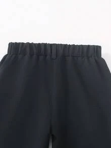 Young Boy Solid Color Elastic Waist Casual Trousers, Comfortable Kids Pants For Spring & Autumn - Black - View 6