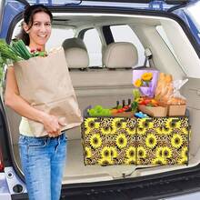 Homeve Car Trunk Organizer, Car Storage, Reinforced Handles, Collapsible Multi-Compartment Car Organizers, Foldable And Waterproof, 600D Oxford Polyester, Suitable Any Car, SUV,-Van, Black2025 - Họa tiết da báo hoa hướng dương - Xem 6