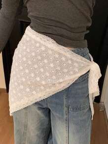 1pc Korean Style White Lace Triangular Scarf, Layered Skirt, Waist Tie Design, Slimming Skirt (Assorted Lace Trim Styles Shipped Randomly)