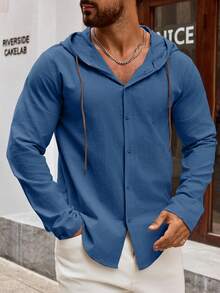 Sudadera con capucha de algodón y lino para hombre, de manga larga, ligera, suave y transpirable, con botones, camisa casual de moda para diario, ir al trabajo o de vacaciones a la playa