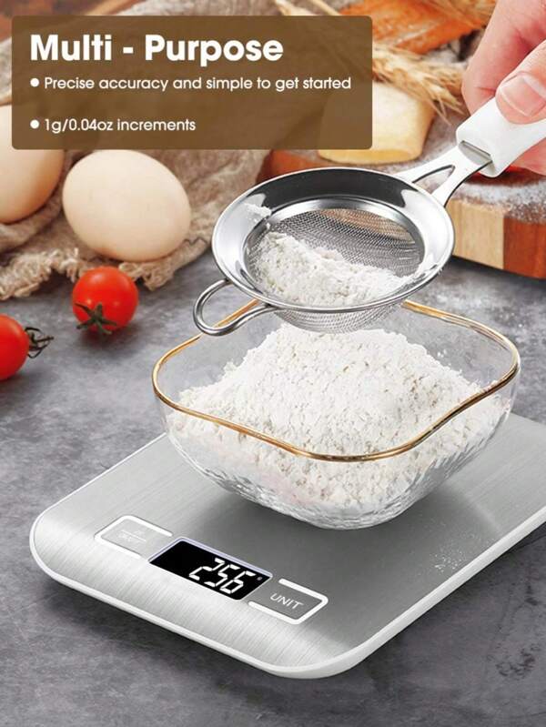 [Mais vendidos] Balança digital de cozinha, alta precisão com painel de pesagem e bandeja de aço inoxidável escovado - capacidade de 3 kg/5 kg/10 kg (0,01 oz/1 g), visor de LED no painel, conversão de tara/unidade | Multifuncional para cozinhar, assar, joias, café, pão de fermentação natural, monitoramento de ingestão, perda de peso | Portátil, almofadas antiderrapantes para os pés, operada por bateria